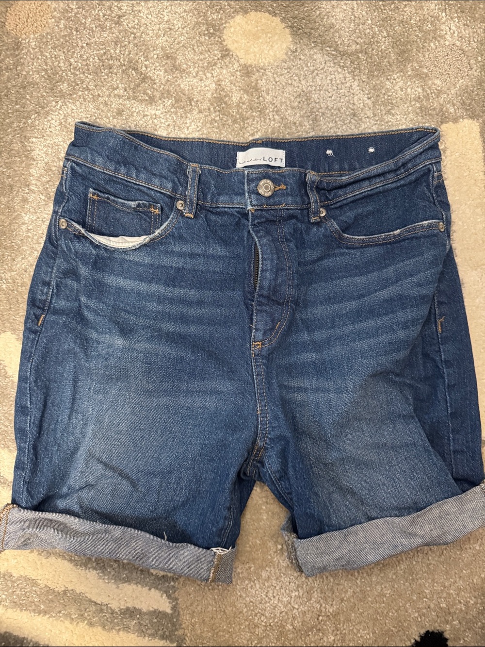 LOFT Dark Blue Rolled Hem Denim Shorts